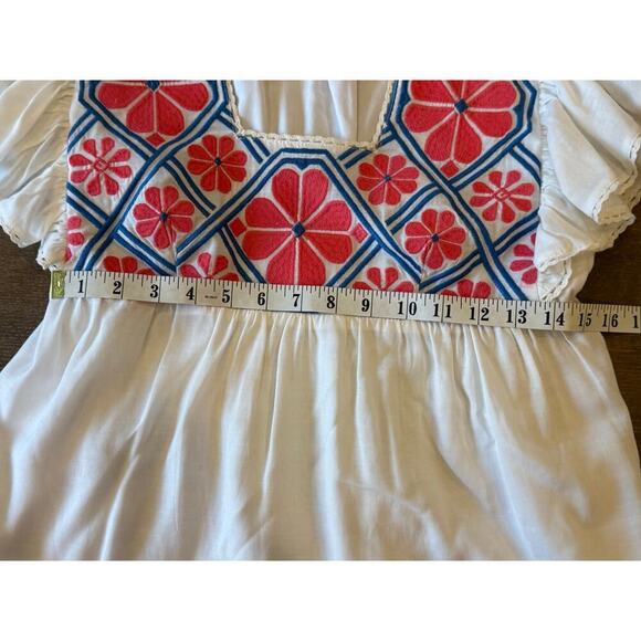 J.MARIE Embroidered Floral White/Pink Top Shirt Tunic Women size S Boho Ruffles - Picture 7 of 7